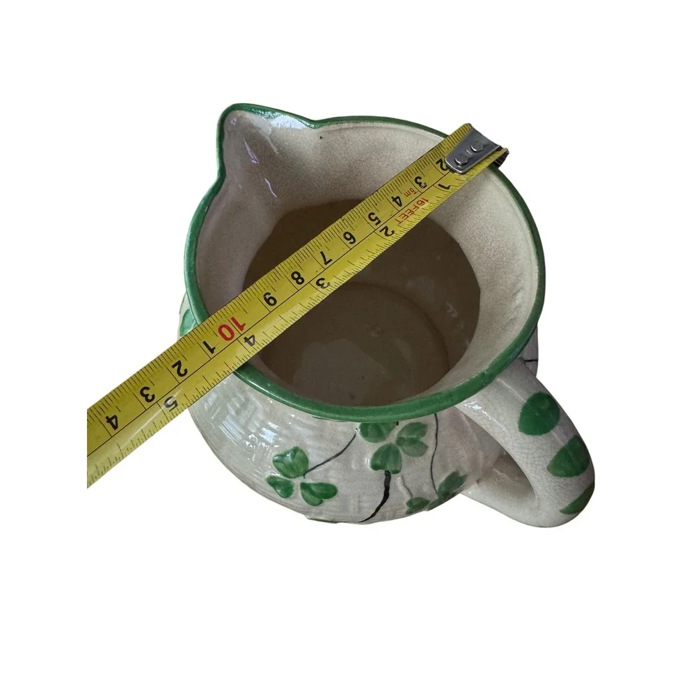Vintage Hand Painted Hotta Yu Shoten  Japan 1930's Shamrock Basketweave Pitcher